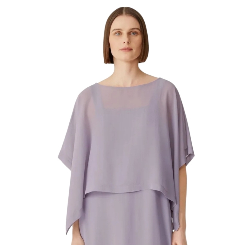 Eileen Fisher Sheer Silk Georgette Poncho Lavender Women's Small Medium